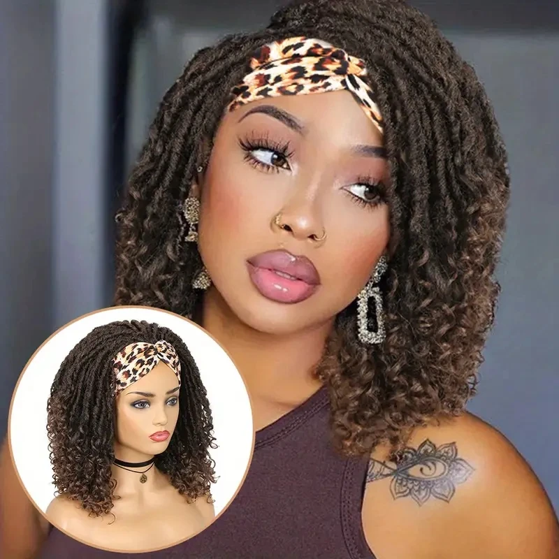 Dreadlock Braided Headband Wigs Synthetic Goddess Faux Nu Locs Curly Wig Freetress Twist Crochet Hair For Black White Women