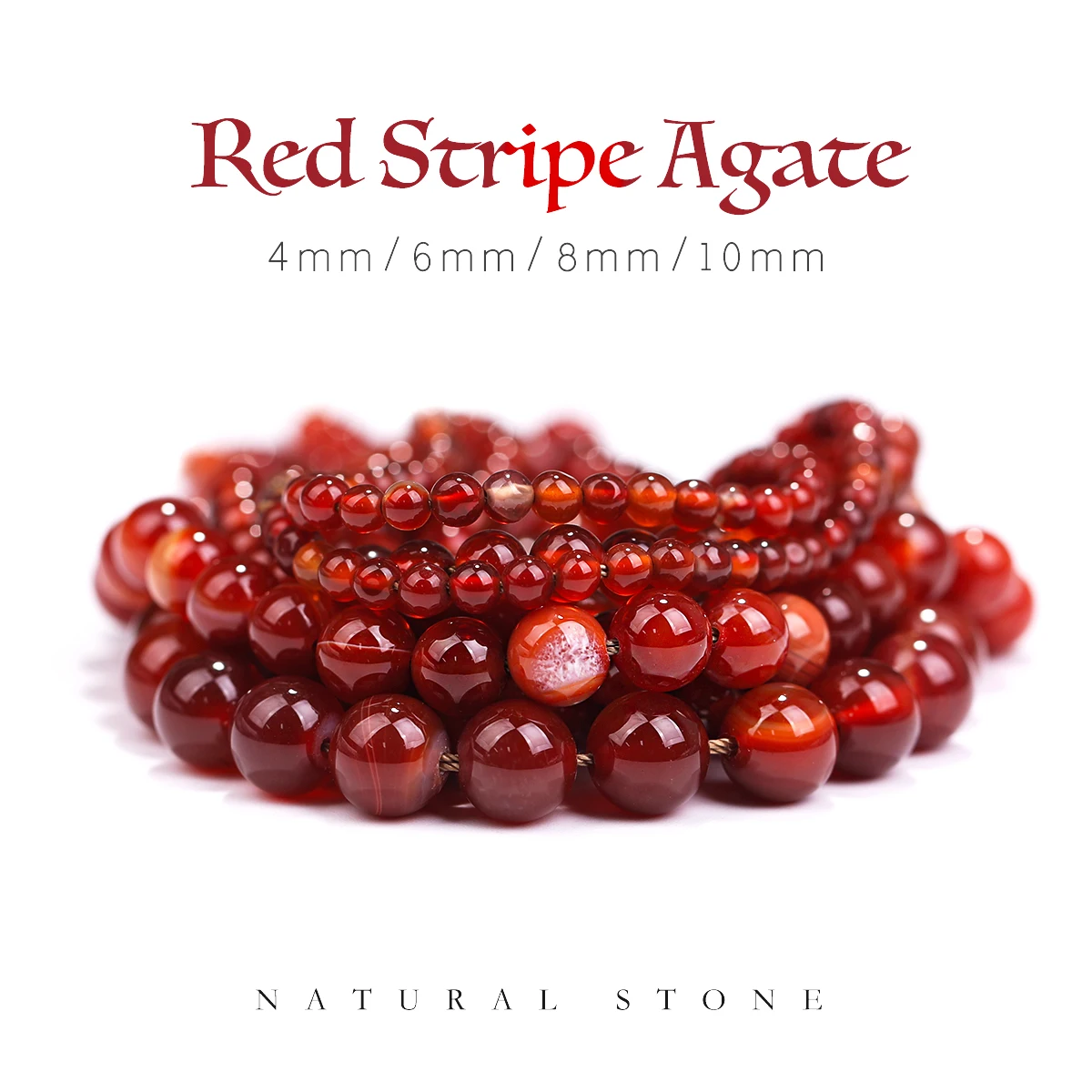 Natural Stone Red Orange Stripe Agate Round Loose Beads 4 6 8 10MM Pick Size For Necklace Bracelet Earring DIY Jewelry Making