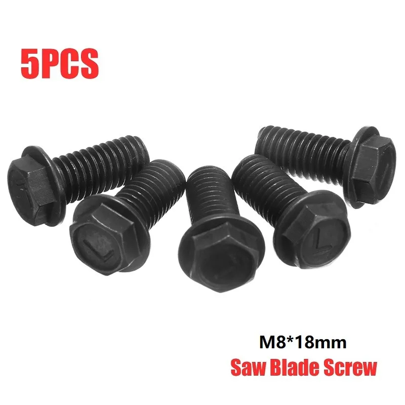 5pcs Saw Blade Screw M8 X 18mm Left Hand Thread Hex Flange For Cutting Machine Carbon Steel M8X18mm High Strength And Hardness