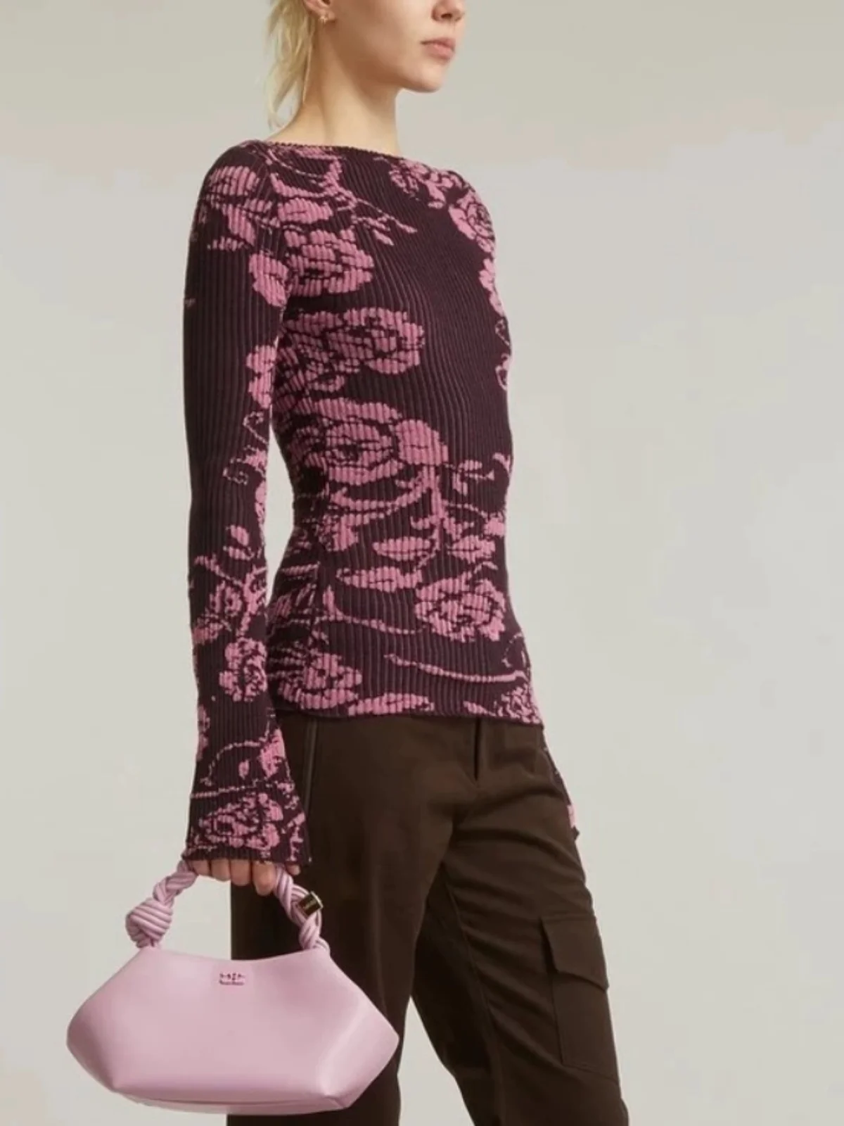 

Женская футболка Paloma Wool Long Sve round Ne, летняя уличная футболка с креативным узором, трикотажная смесь шерсти, влажность ng