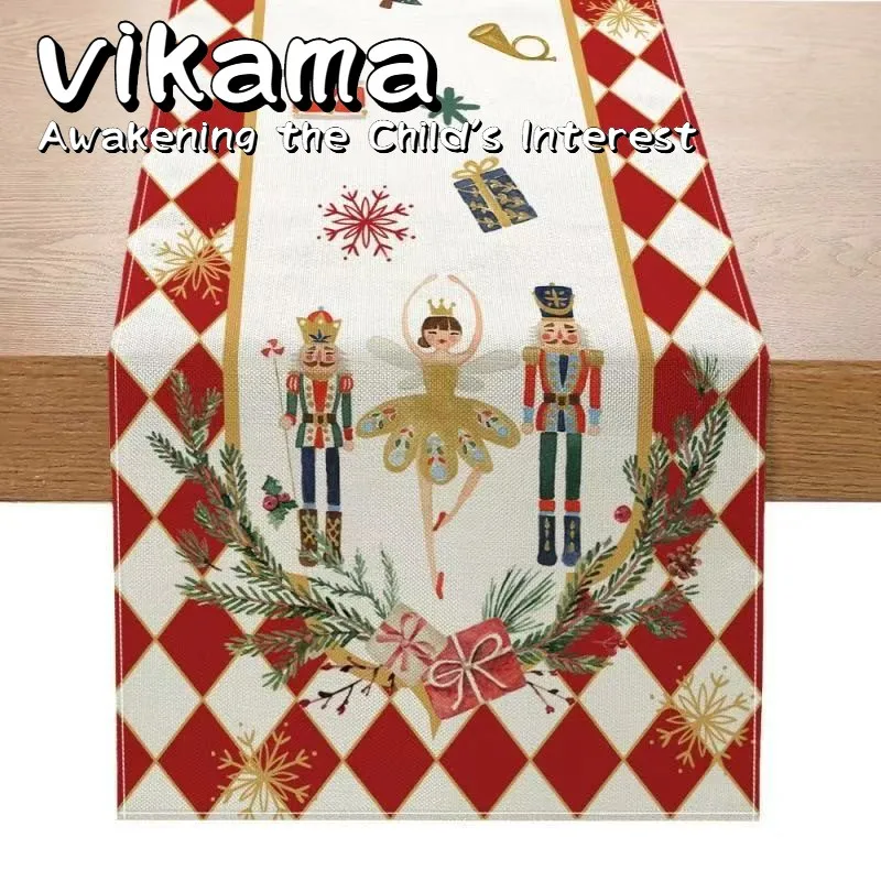 مفرش طاولة عيد الميلاد من VIKAMA، مفرش طاولة مطبوع مزخرف احتفالي مناسب لطاولات الطعام والمطابخ وإعدادات الحفلات