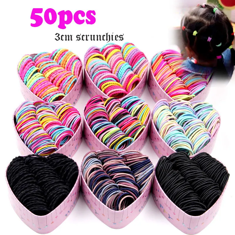 

50PCS/Box New Girls Colorful Elastic Hair Bands Ponytail Holder Scrunchies Kids Hair Ropes Rubber Bands Hair Accessories