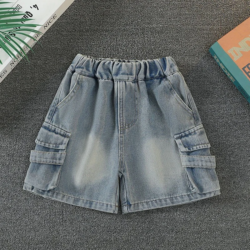 New Fashion Summer Boys Shorts Jeans Solid Color Loose Denim Pants For 4-14 Years Teen Kids Clothes Children Outdoor Trousers