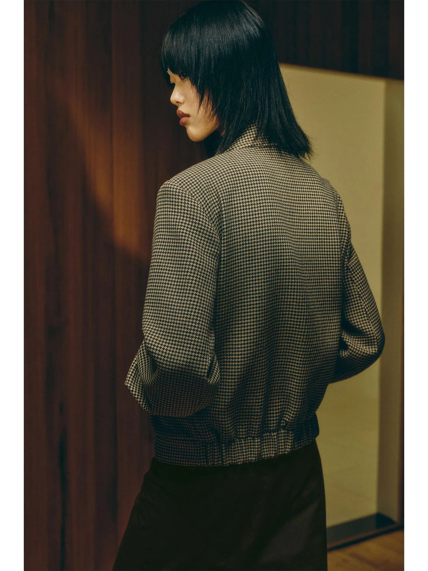 Printemps 2026 Unique décontracté Plaid oulder Pad pilote Jaet femmes haut de gamme sensation 969957 trajet Sle longue fermeture à glissière Sve