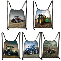 Farm Tractor Printing Backpack for Teenager Boys Girls Drawstring Bags Women Casual Storage Bag for Travel Shoes Holder Gift