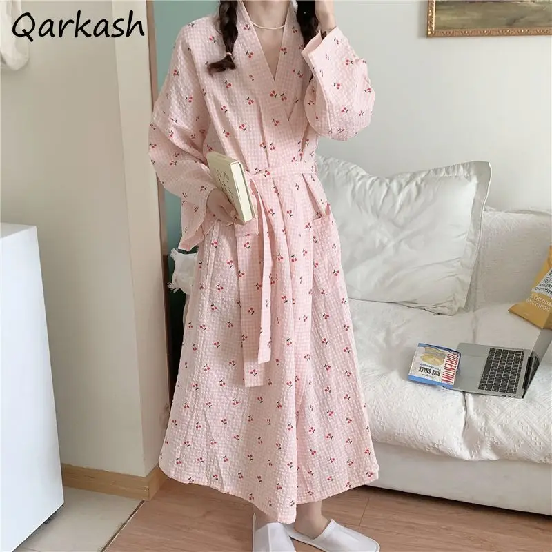 

Robes for Women Floral Sleepwear Baggy Autumn Casual Aesthetic Tender Home Kawaii Japanese Style Clothing Temper Girl Daily 2023