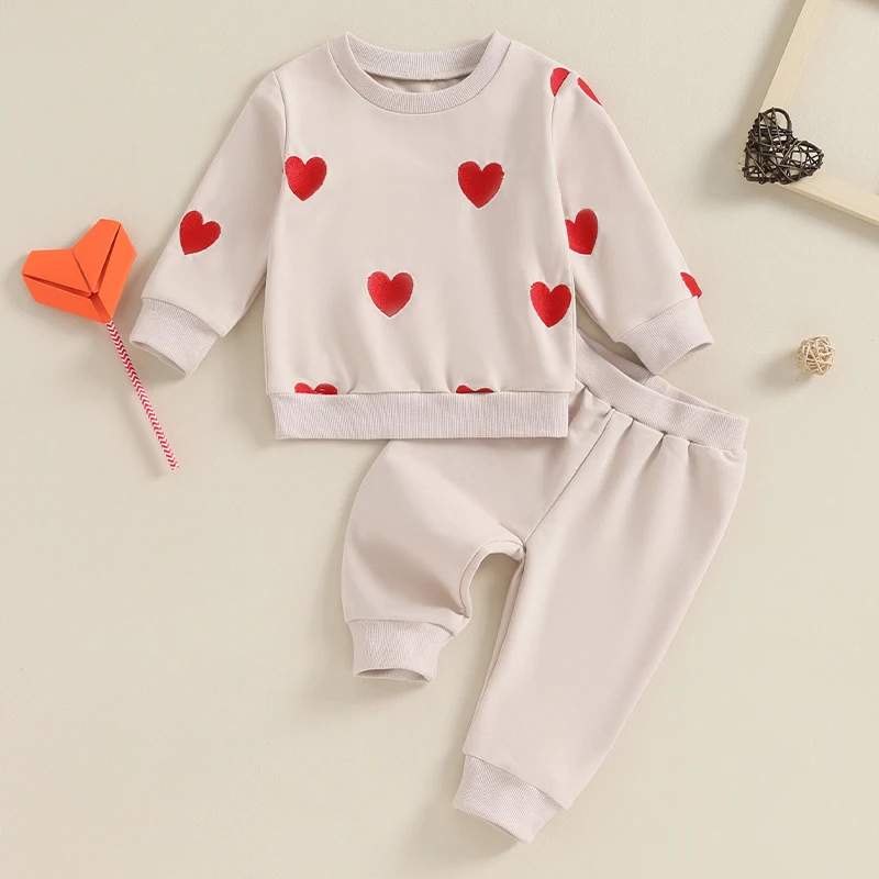 

Toddler Girl Valentine s Day Two Piece Outfits Long Sleeve Embroidery Pullover Sweatshirt Pants Set Casual Clothes