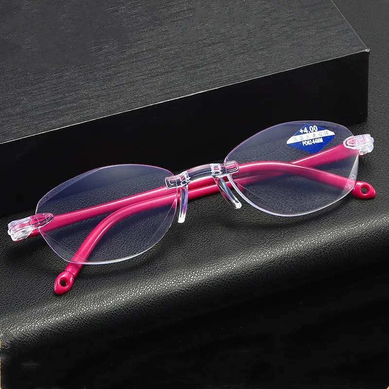 Anti Blue Ray Reading Glasses Fashion Ultralight Rimless Presbyopia Eyewear Ladies Retro Eyewear +1.0+1.5+2.0+2.5+3.0+3.5+4.0