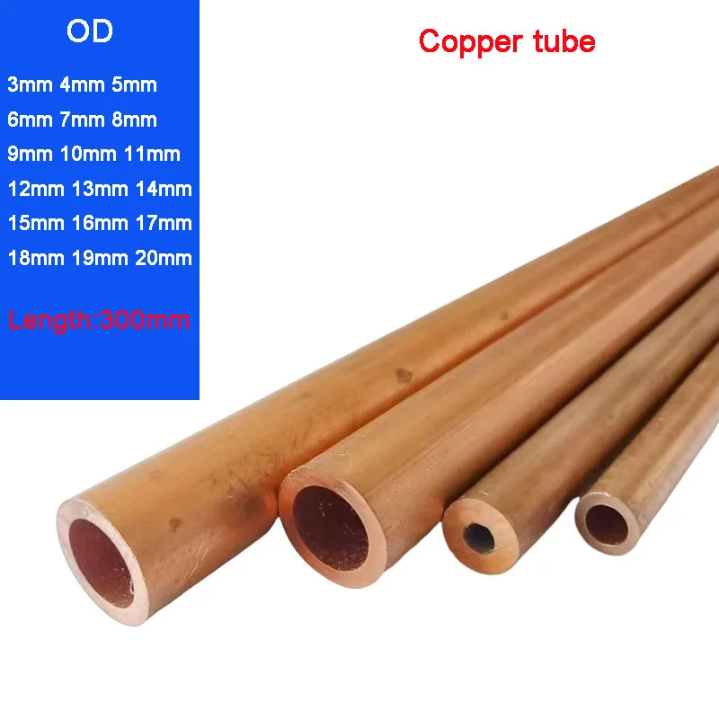 

T2 Copper Tube Length 300mm Round Copper alloy Pipe Straight Red Copper Piping Thickness 1mm OD3/4/5/6/7/8/9/10/11/12/13~20mm