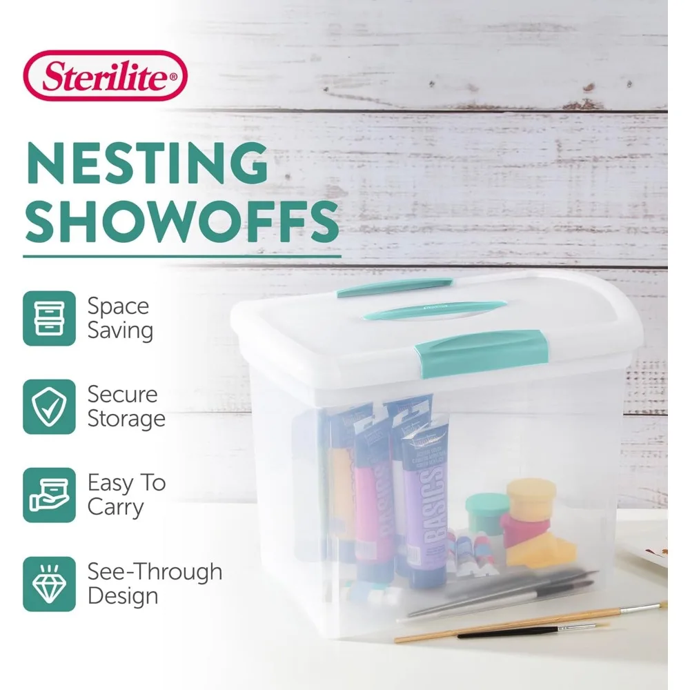 صندوق تخزين كبير قابل للتكديس مع مقبض للملفات والمنظم، صندوق بلاستيكي