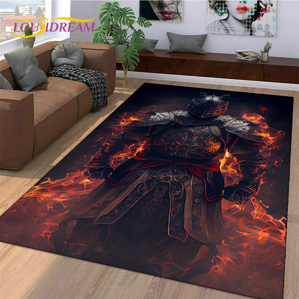 Knight Templar Cavalier Crusaders Cartoon Rug Carpet for Living Room Bedroom Decor,Non-slip Decoration for Sofa Doormat Gift Kid