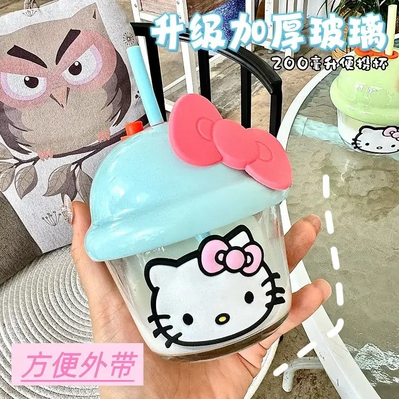 sanrio Hello Kitty creatieve glazen rietje beker voor meisjes anime cartoon hoog uitziende mini schattige dundun beker voor thuis vakantiecadeau