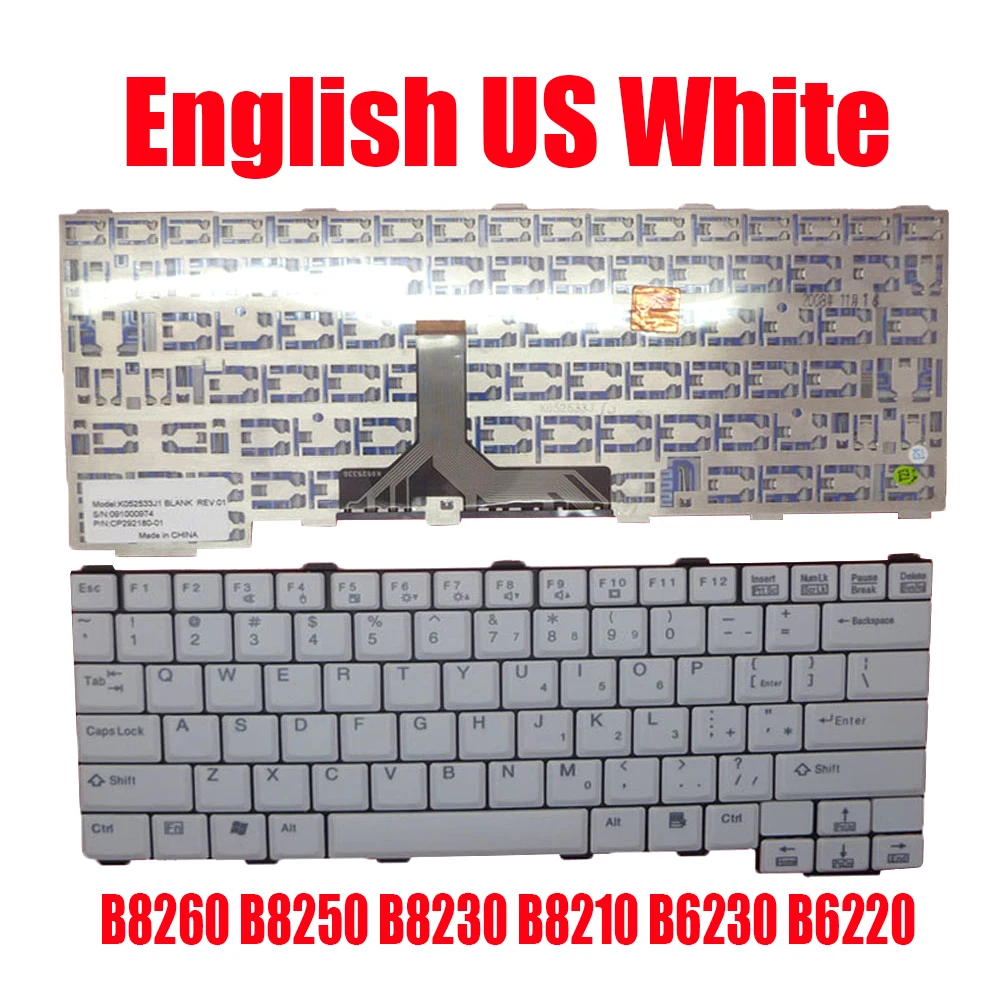 

Laptop Keyboard For Fujitsu For LifeBook B8260 B8250 B8230 B8210 B6230 B6220 K052533J1 CP292180-01 English US White New