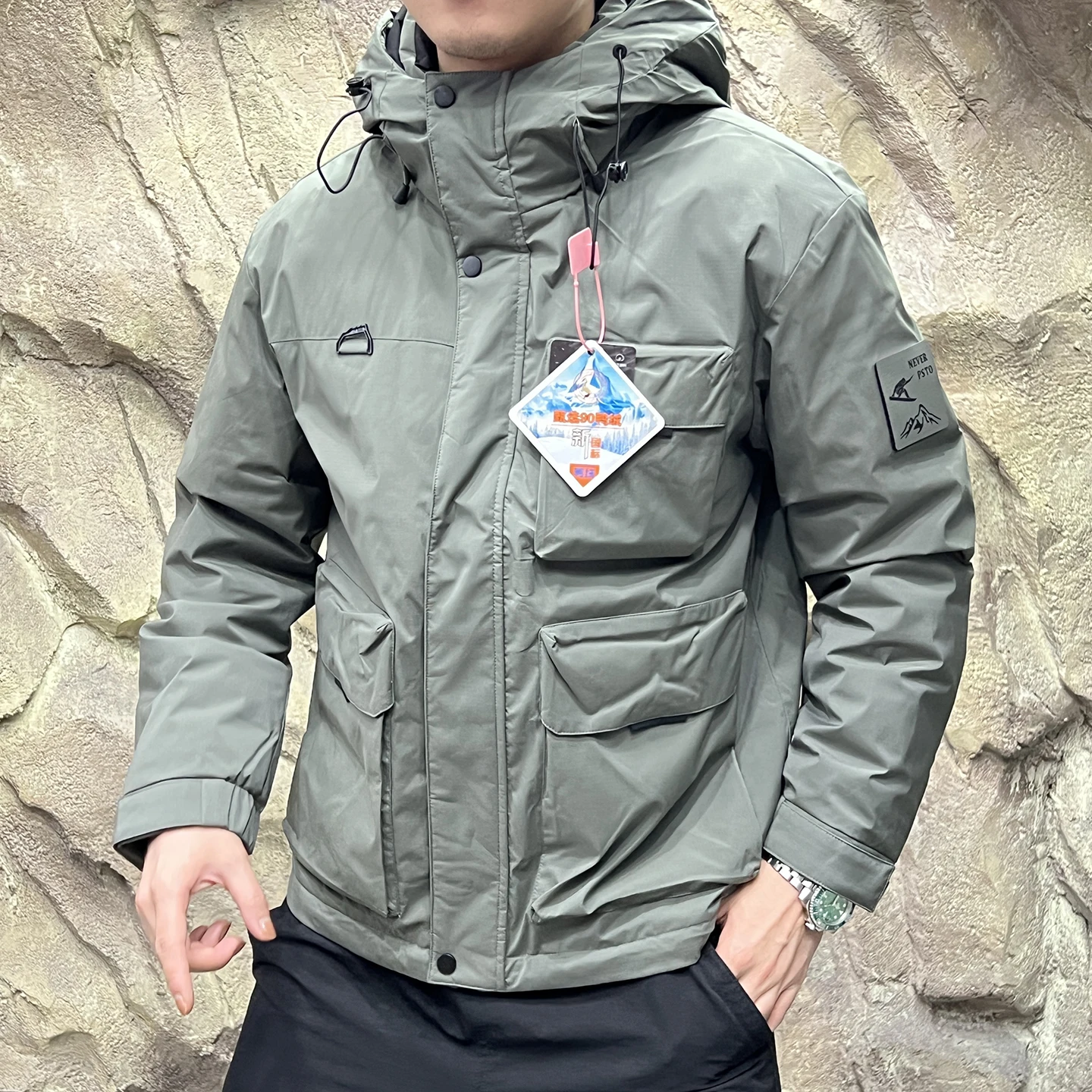 معطف Jaet بغطاء للرأس للرجال في الهواء الطلق للحفاظ على الدفء مع كيتات متعددة ملابس عمل رفيعة للغاية للخريف والشتاء