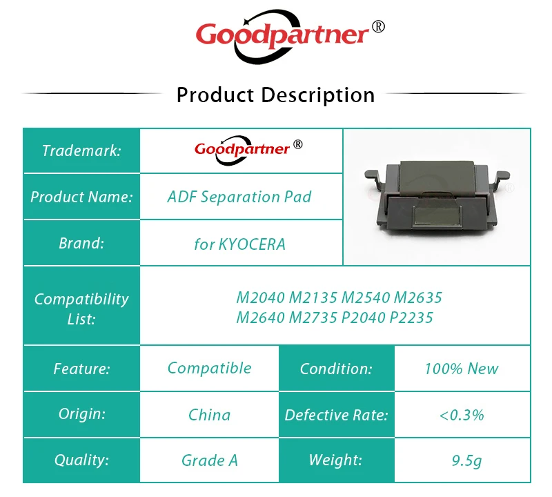 5X 302S094050 ADF Separation Pad for KYOCERA M2040 M2135 M2540 M2635 M2640 M2735 M2835 P2040 P2235 P2335