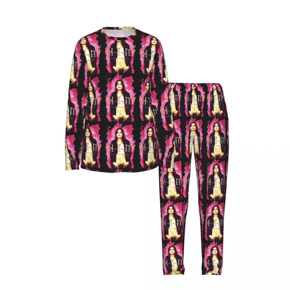 Him Band Vv H I M Him Ville Valo Razorblade Round Neck Long Sleeve Nightgowns for Sleepshirts Women Soft Pajama Set Long Pants