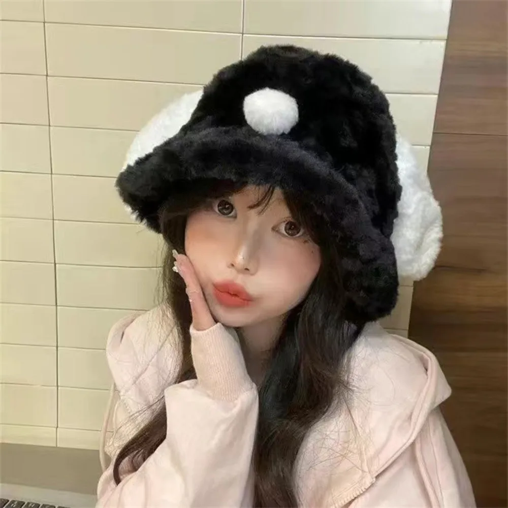 

Casual Bucket Hat Thickened Cute Dog Fisherman Hat Keep Warm Basin Hat Winter Outdoor