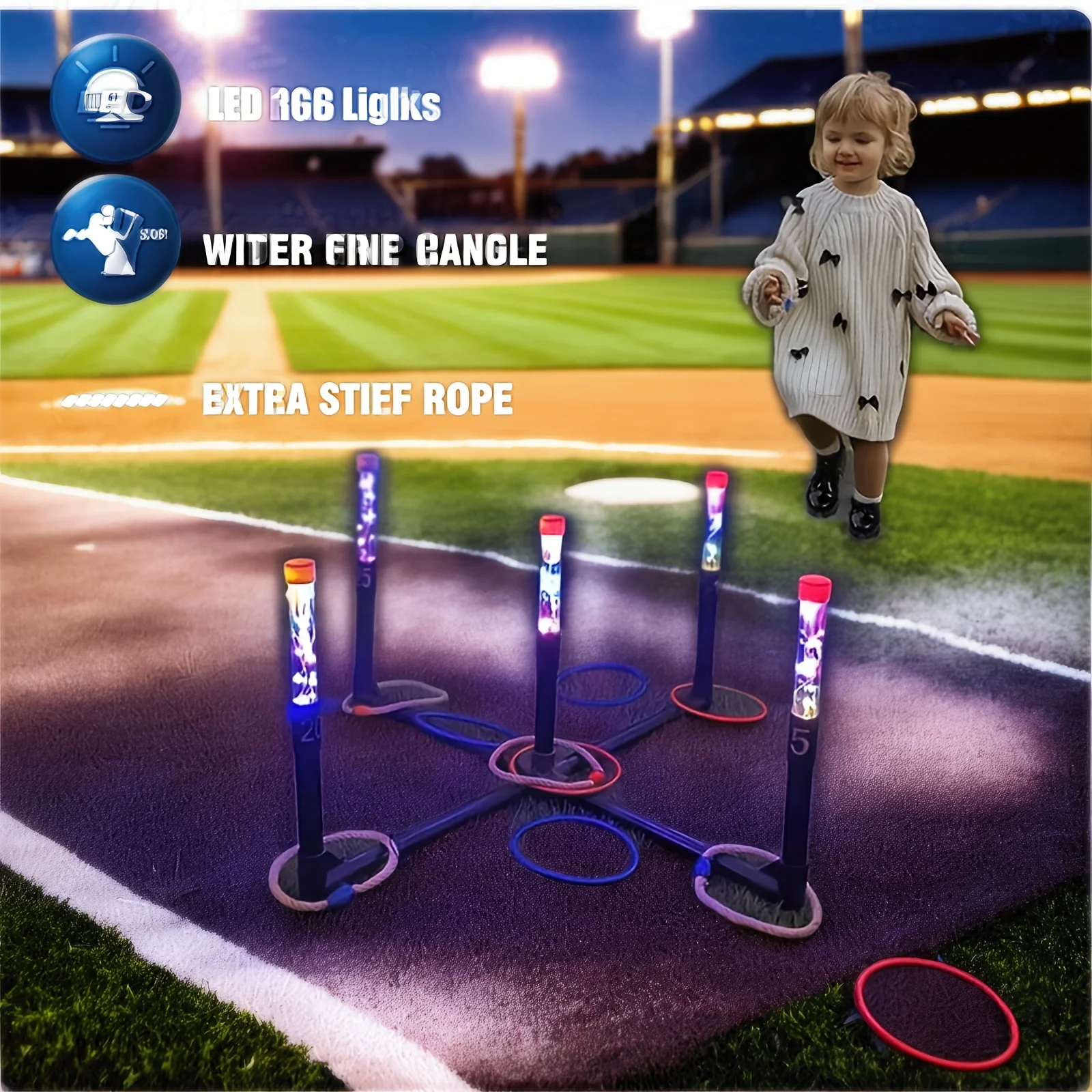 (Best-seller americano) Juego de aro de lanzamiento LED de juguete para niños, interacción entre padres e hijos, torre de apilamiento educativo, interior y exterior