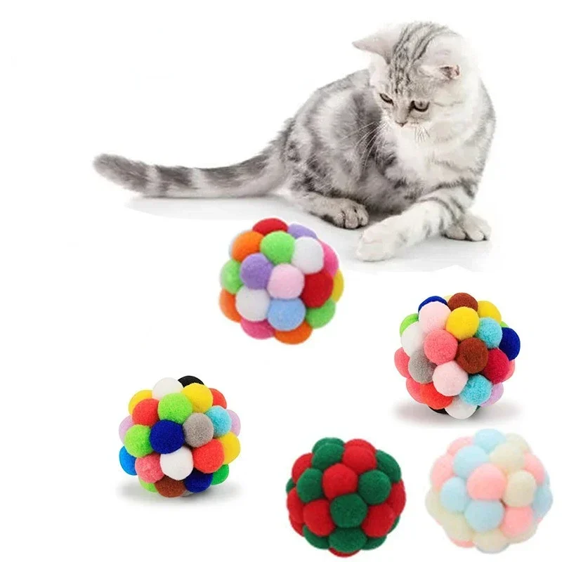 

1PC Catnip Chewing Interactive Toy Kitten Puppy Plush Ball Game Dog Cat Toy Colorful Handmade Bell Bouncy Ball Pet Gift Supplies