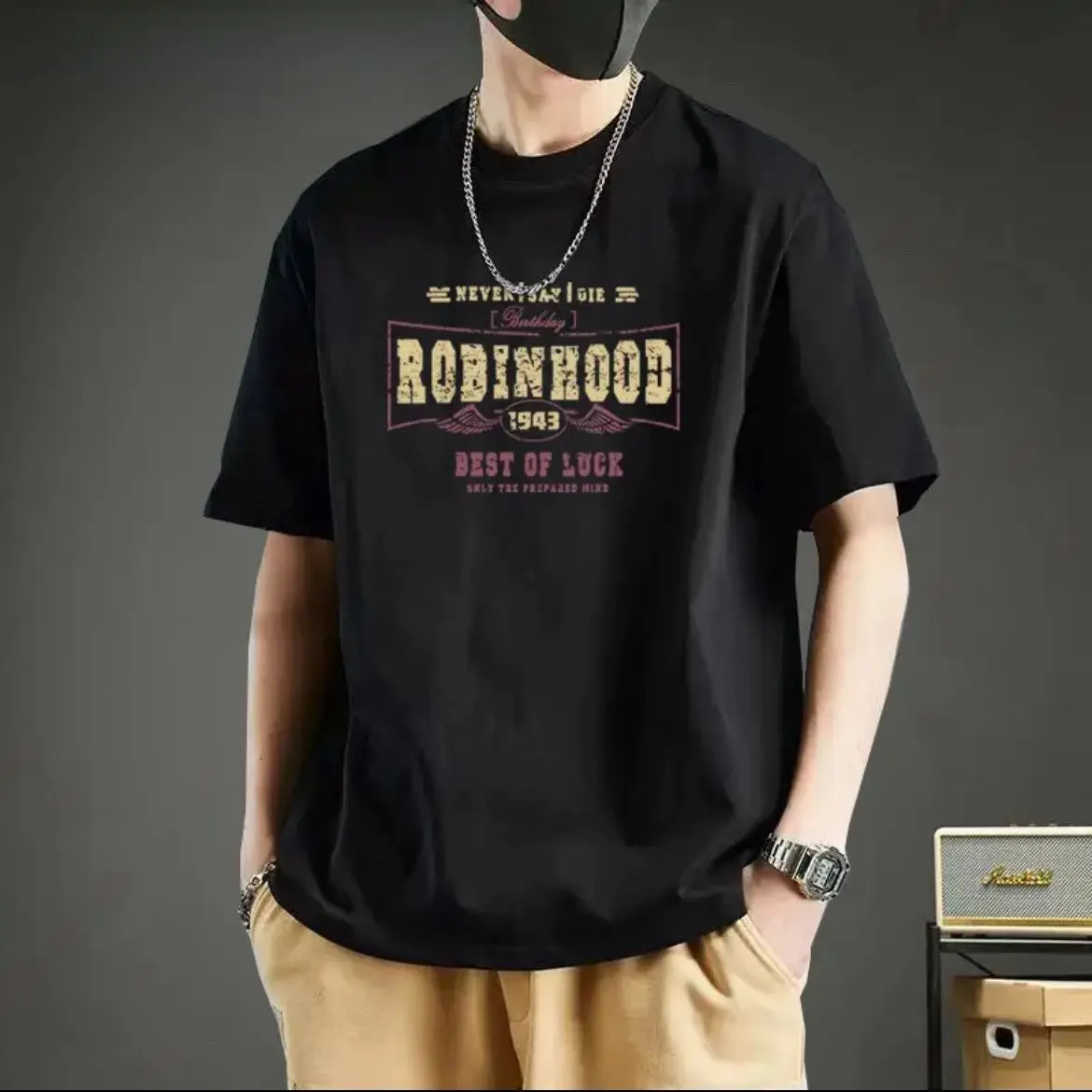 Men's Fashion Round Neck Short Sleeve Korean Letter T-Shirt Summer New Versatile Pullover British Top