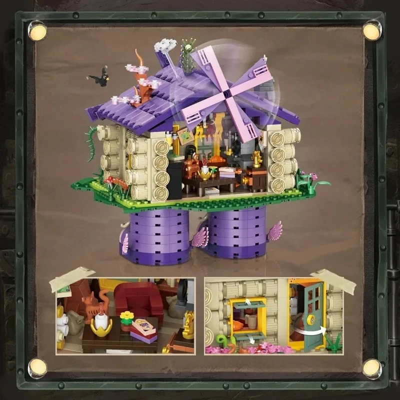 Heks Vliegende Log Cabine Bouwstenen Magische Houten Huis Model Ornamenten Kinderen Educatief Gemonteerd Speelgoed Halloween Geschenken