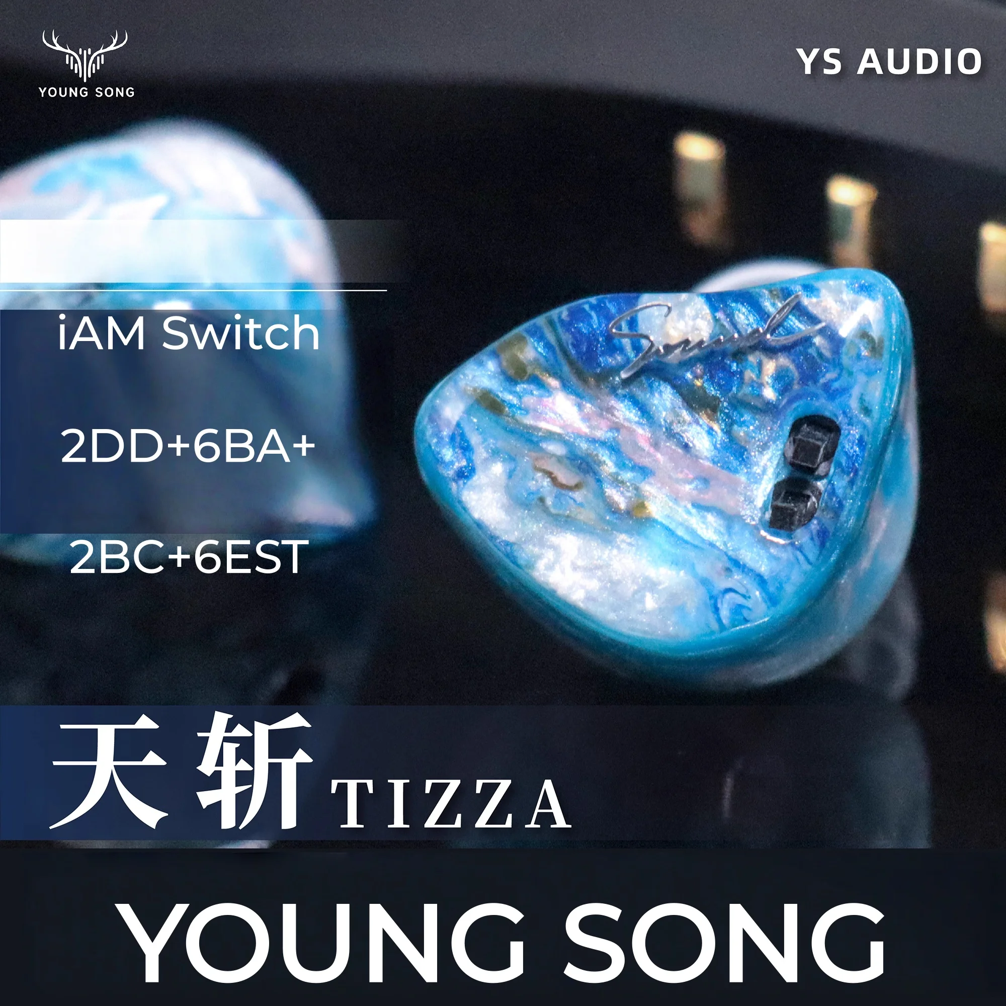 YOUNG SONG TIZZA 2DD+6BA+6EST+2 Bone Condution Hybrid iAM Switch Hifi Music Monitor Audiophiles Musicians Bass Earphones 0.78mm