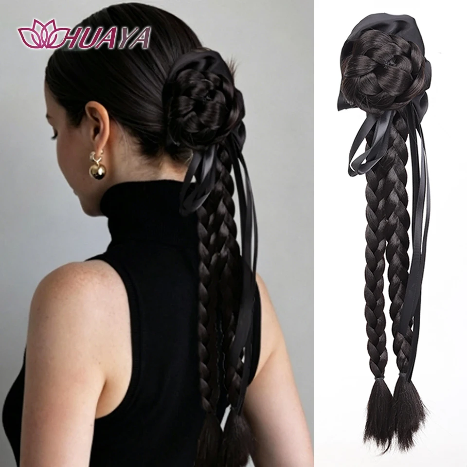 

Synthetic Black Ribbon Bouquet Ponytail Hair Clip Style Elegant Wig Suitable For Daily Wear