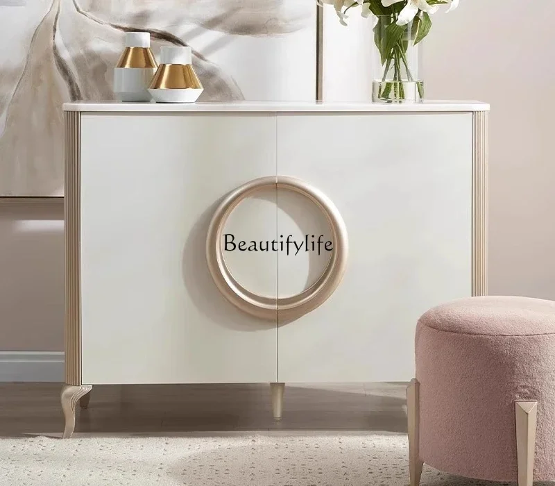 

56LFrench light luxury solid wood dining side cabinet marble entrance living room bedroom locker