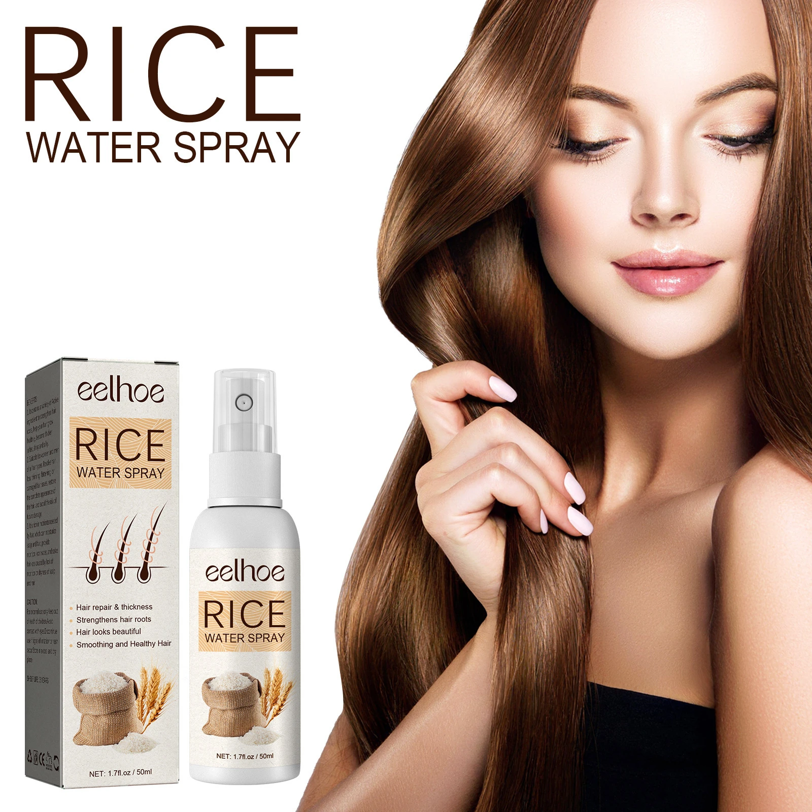 EELHOE Rice Water for Hair Growth Spray Improve Dry Damaged Hair Nourish Vitamins for Healthy Hair Regeneration Treatment Spray