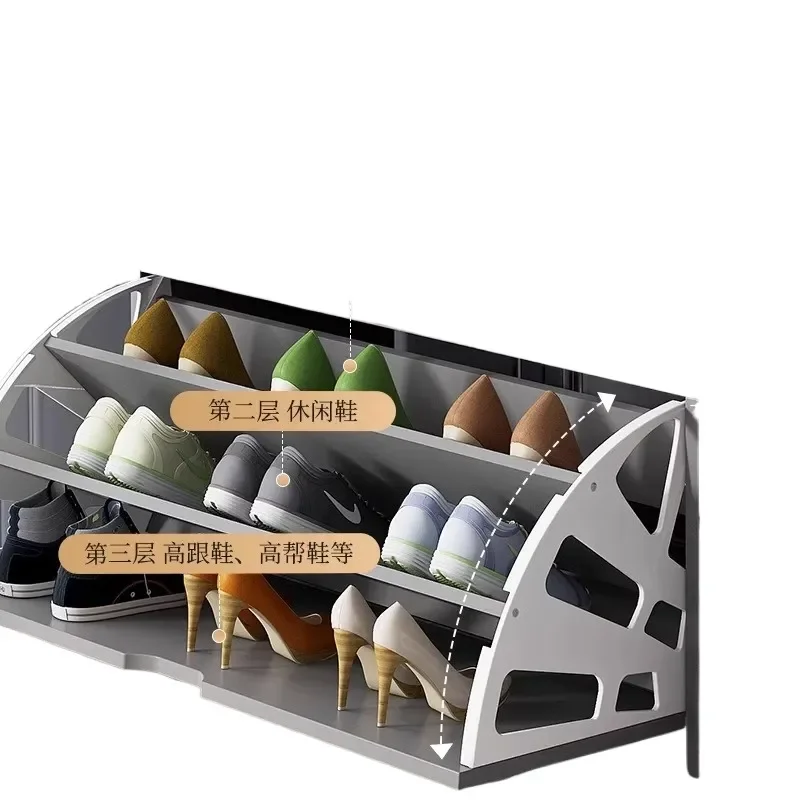 Entryway Shoe Bench with Flip Storage Padded Seat Multi Tier Organizer for Hallway Living Room