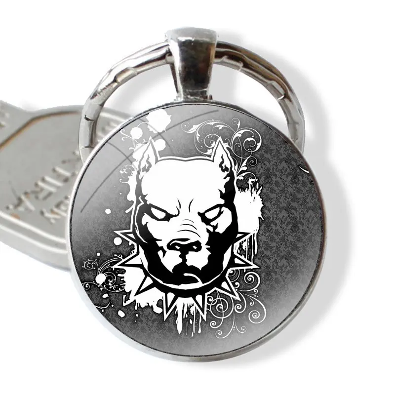 Pit Bull Lovely Dog Pitbull Glass Metal Pendant Key Chain Classic Men Women Key Ring Accessories Jewelry Gifts