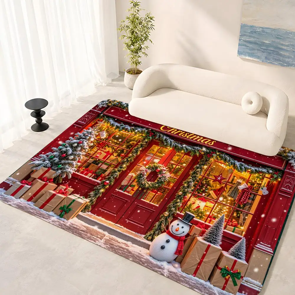 Christmas Gift Tree Indoor Views Floor Mat Flannel Rug Soft Non Slip Washable Door Mat For Bathroom Bedroom Kitchen Home Decor