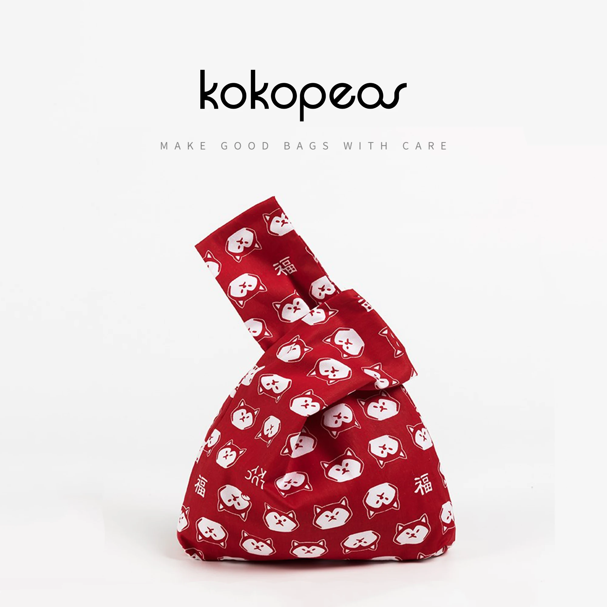 KOKOPEAS Japanese Style Knot Shopper Pouch Eco Friendly Bohemian Reusable Top Handler Handbag Purse Walking Women Wrist Bag