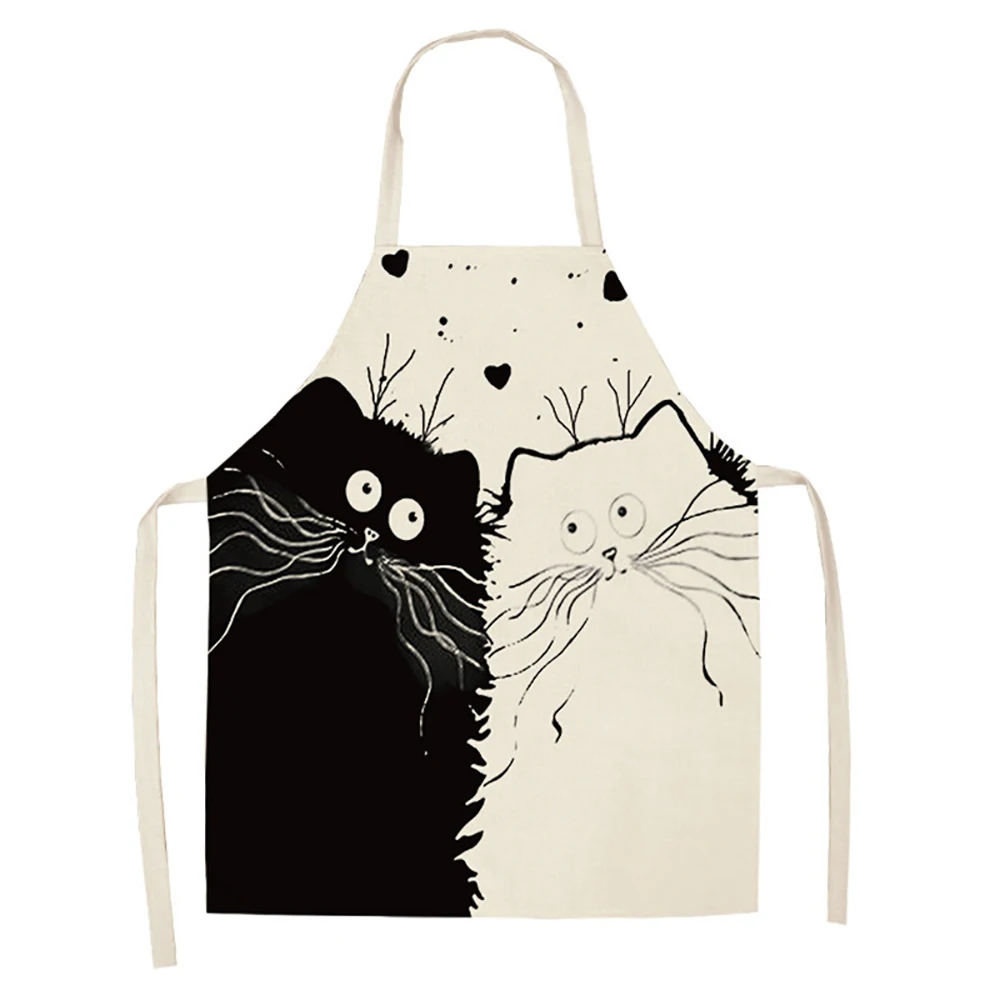 Cat Printed Kitchen Utensils Black Unisex 55*68cm Sleeveless Cotton Linen Household Delantal antiincrustante