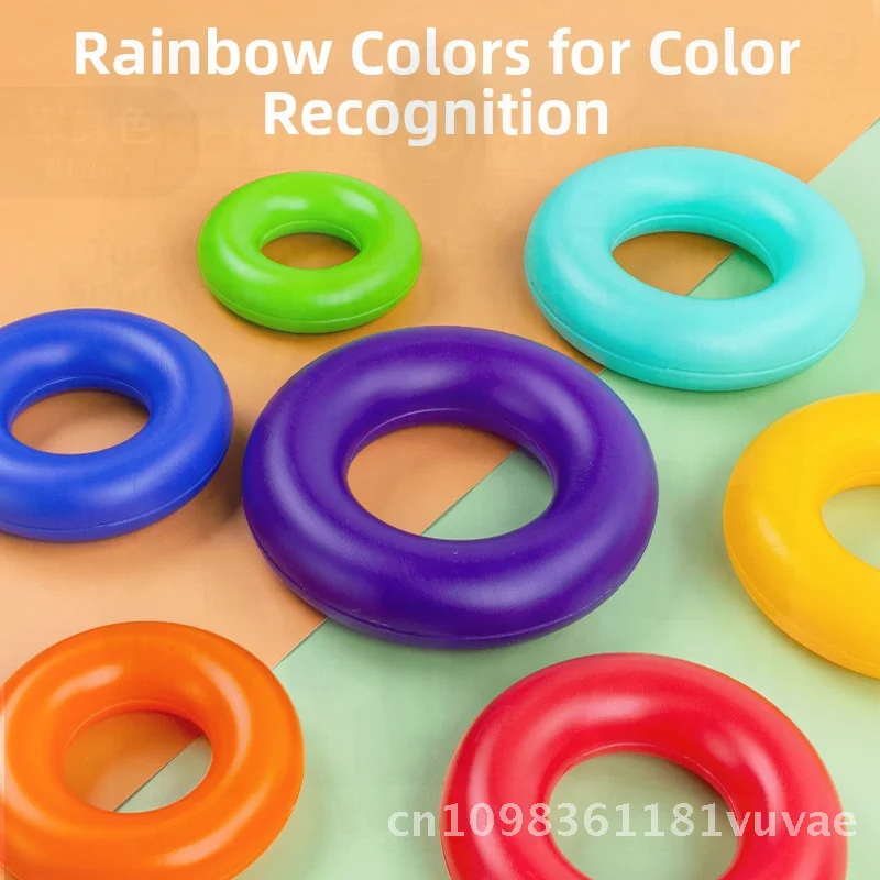 ของเล่นเด็กเรนโบว์ทาวเวอร์ เจนกา ของเล่นเสริมพัฒนาการ ฝึกการเรียนรู้ วงแหวนหลากสีสัน สำหรับเด็กทารก 0-1 ปี ฝึกการจับและพัฒนาการทางปัญญา