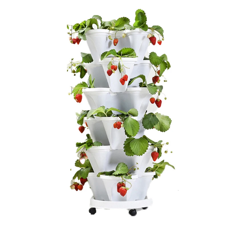 Plastic Flowerpots Strawberry Growing Tower Stackable Cultivo Hidroponic Vertical Garden Modular Vertical Garden Products