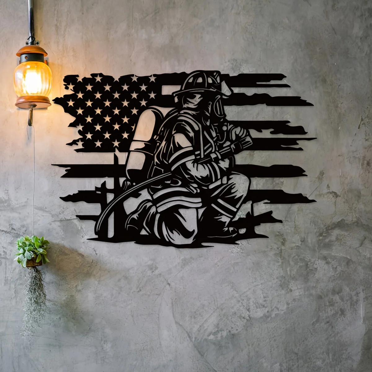 

1pc Fireman Metal Wall Decor, Firefighter Wall Art, Outdoor Decor, American Flag Art, Firefighter Sign, Metal Wall Hanging