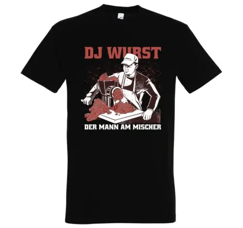 Youth Designz Herren T-Shirt DJ Wurst Der Mann Am Mischer Fleischer Metzker Fun