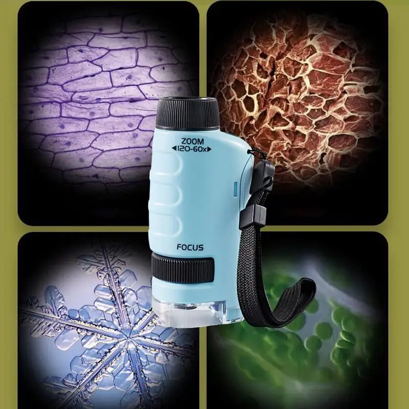 New 60-120X Kids Microscope LED Light 60X-120X Home School Biological Science Educational Tool Mini Portable Handheld Microscope