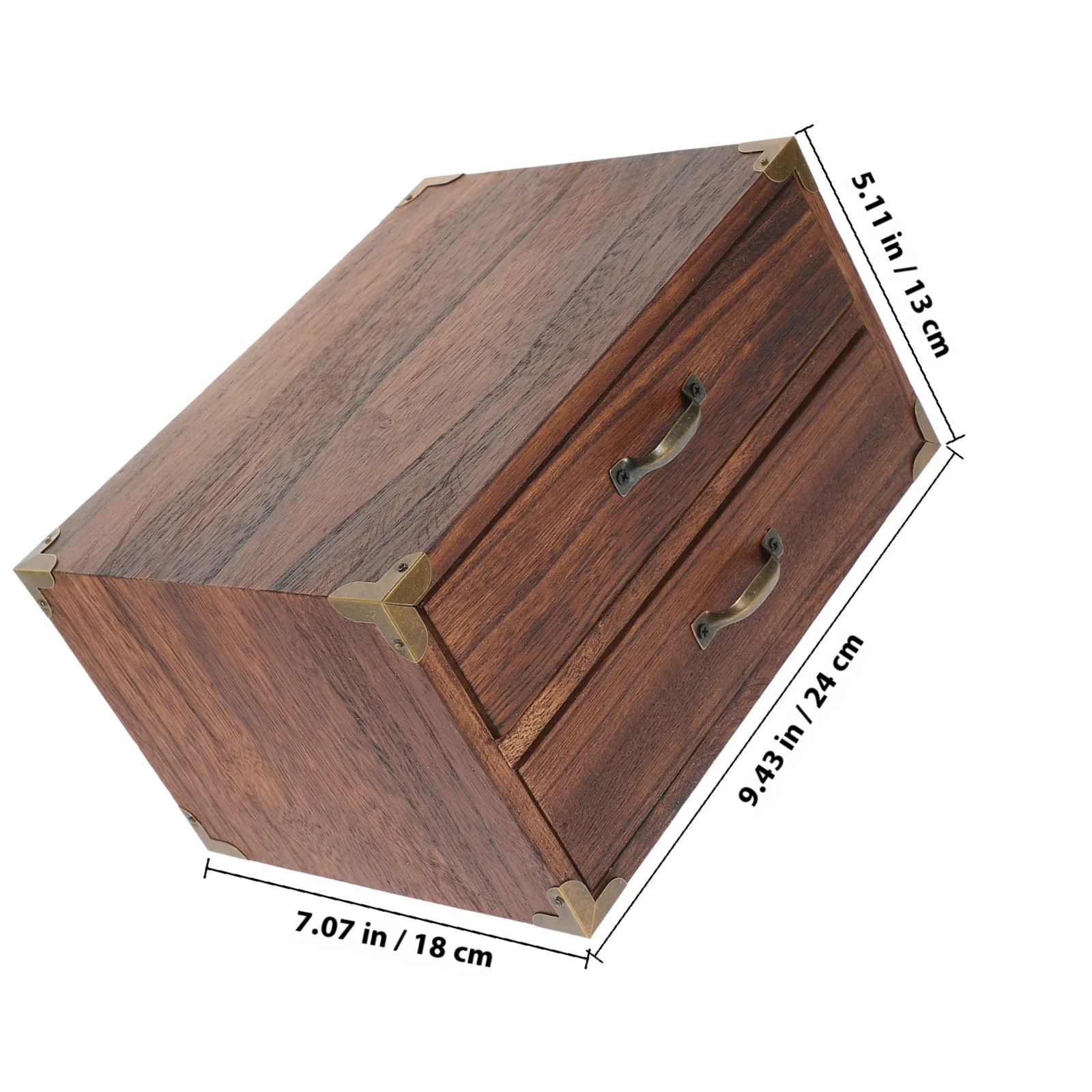 Vintage Wood Drawer Storage Box Two Drawers Desktop Organizer for Desk Home Office Stationery Makeup Accessories