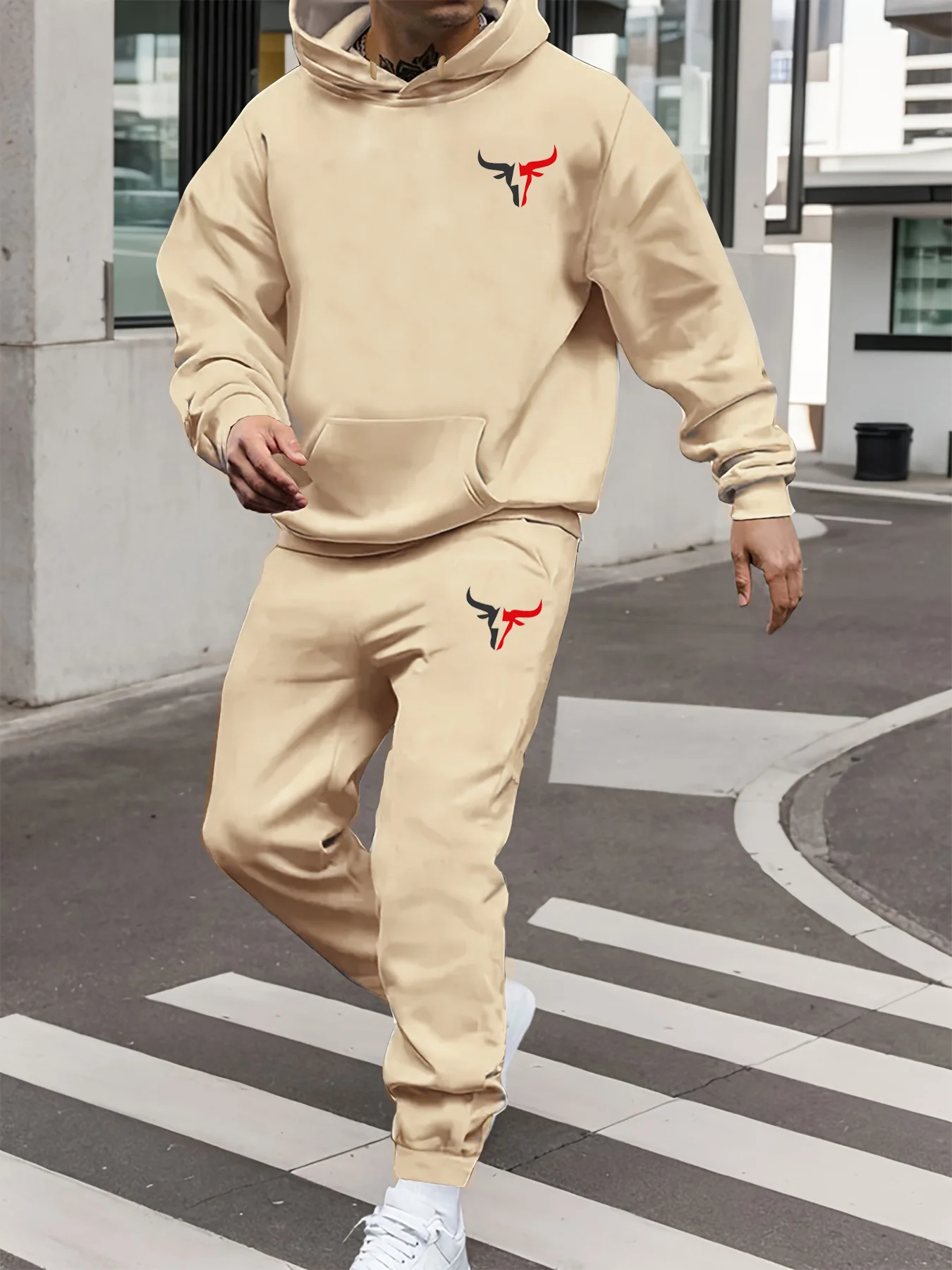 Men's autumn and winter casual warm JORDAN 23 printed loose and thick velvet round neck sweatshirt+sports pants set