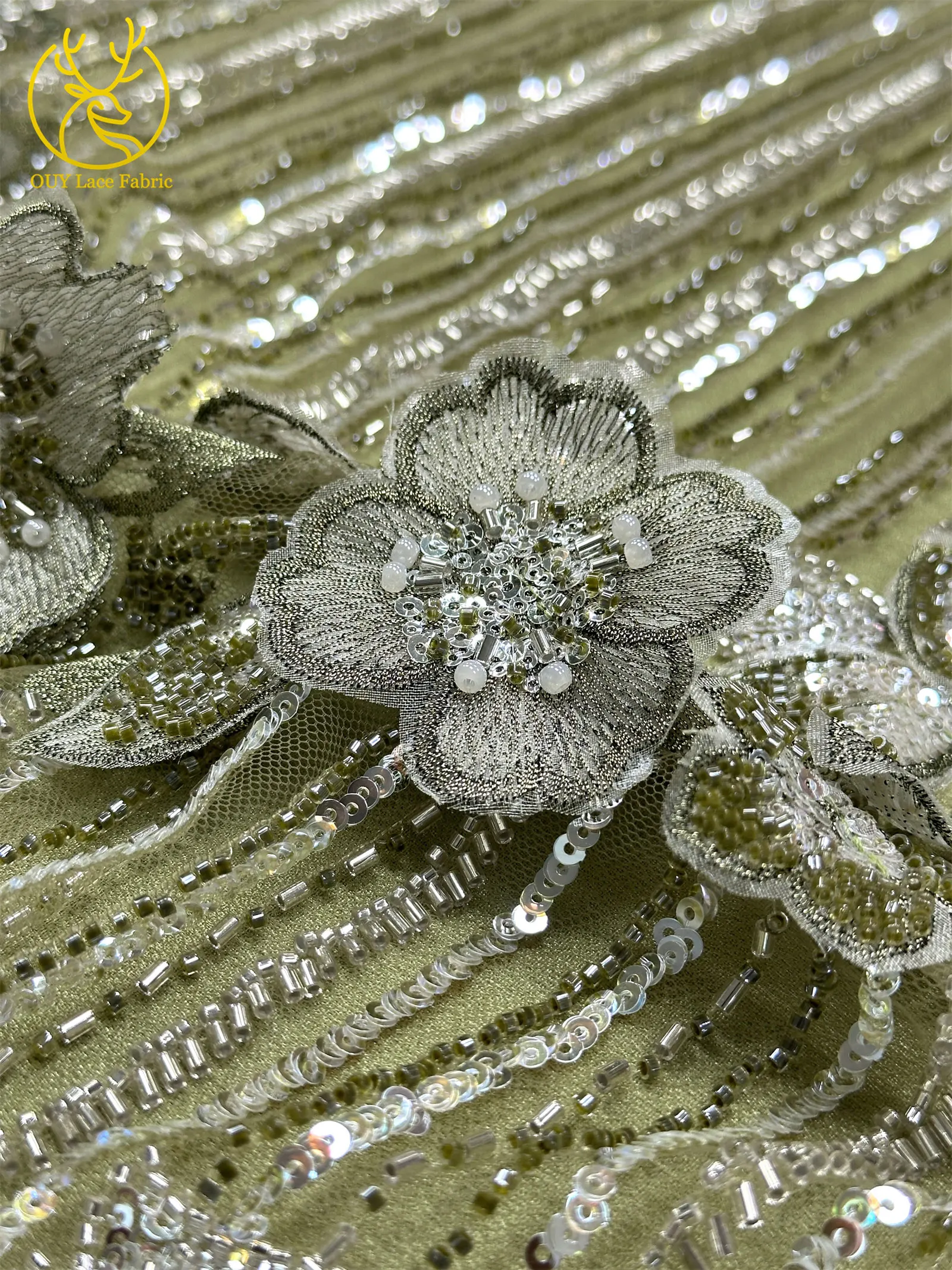 Luxuriöser 3D Handbestickter Blumen-Spitzenstoff 2026 Hochwertige Afrikanische Perlen-Pailletten-Spitze für Nigerianische Abendkleider – Detail 8