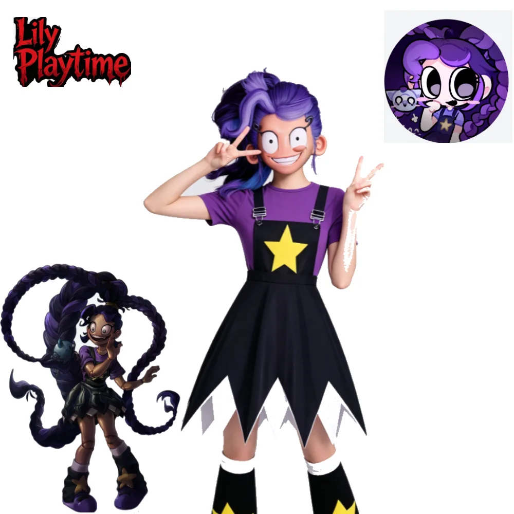 

Lily Playtime Lily Cosplay Costume Lily Black Purple Performance Costume Children's Day Halloween Party Outfit Leg Stockings