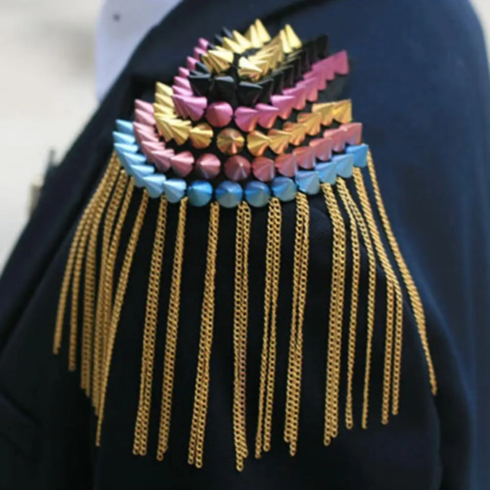 Men Women Shoulder Brooch Tassels Punk Brooch Pin Vintage Bright Luster Fringe Epaulette Clothes Decor Birthday Gift