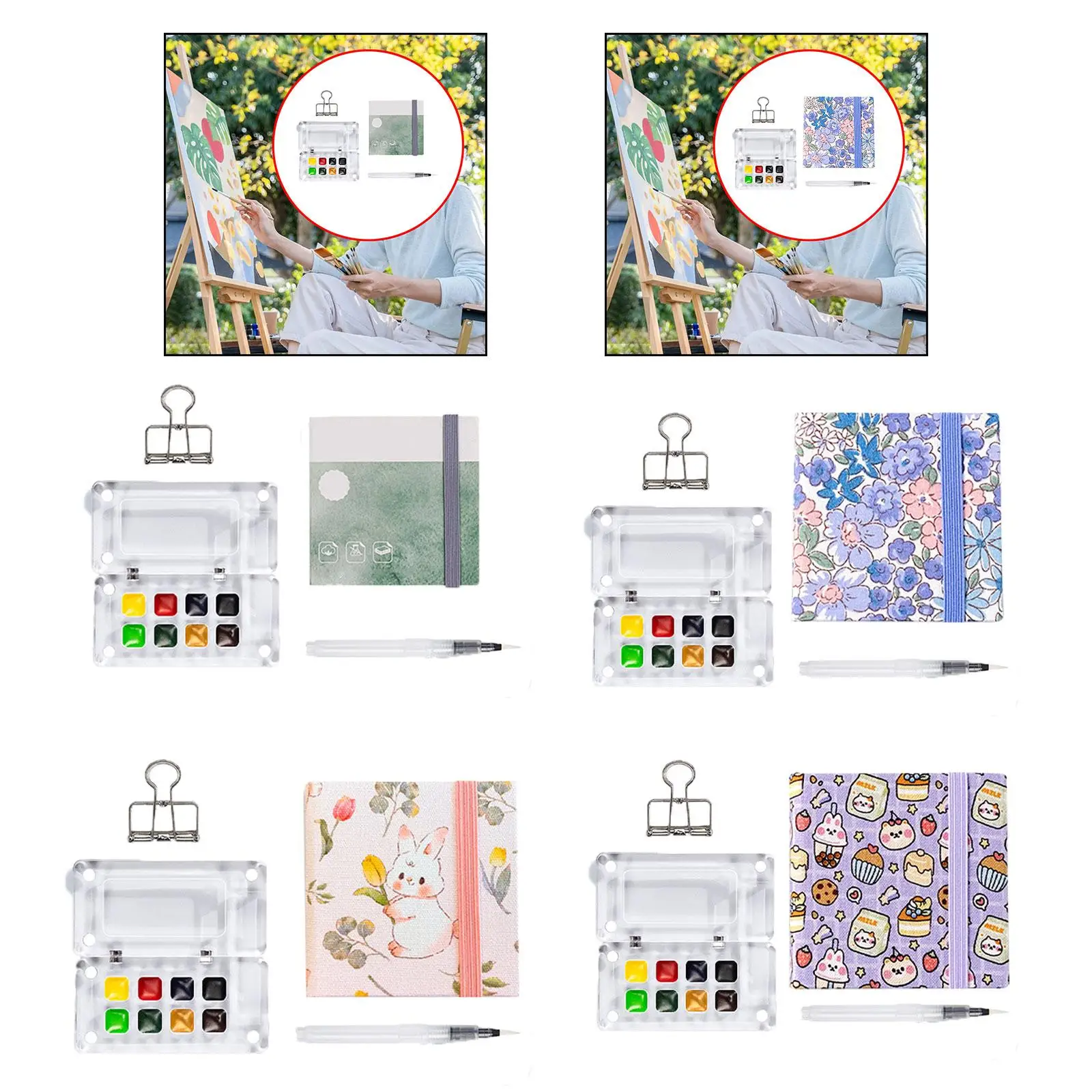 مجموعة ألوان مائية للسفر مع أقلام ألوان مائية صغيرة محمولة #3