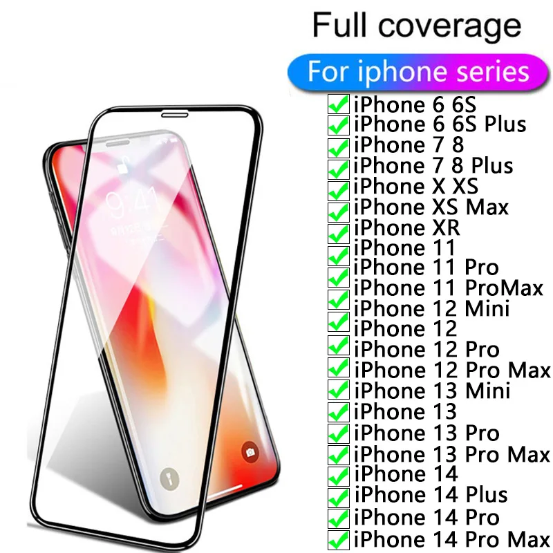 9D زجاج حماية كامل لابل آيفون 6 6S 7 8 Plus واقي للشاشة فيلم آيفون X XS ماكس XR 11 12 13 14 برو ماكس الزجاج