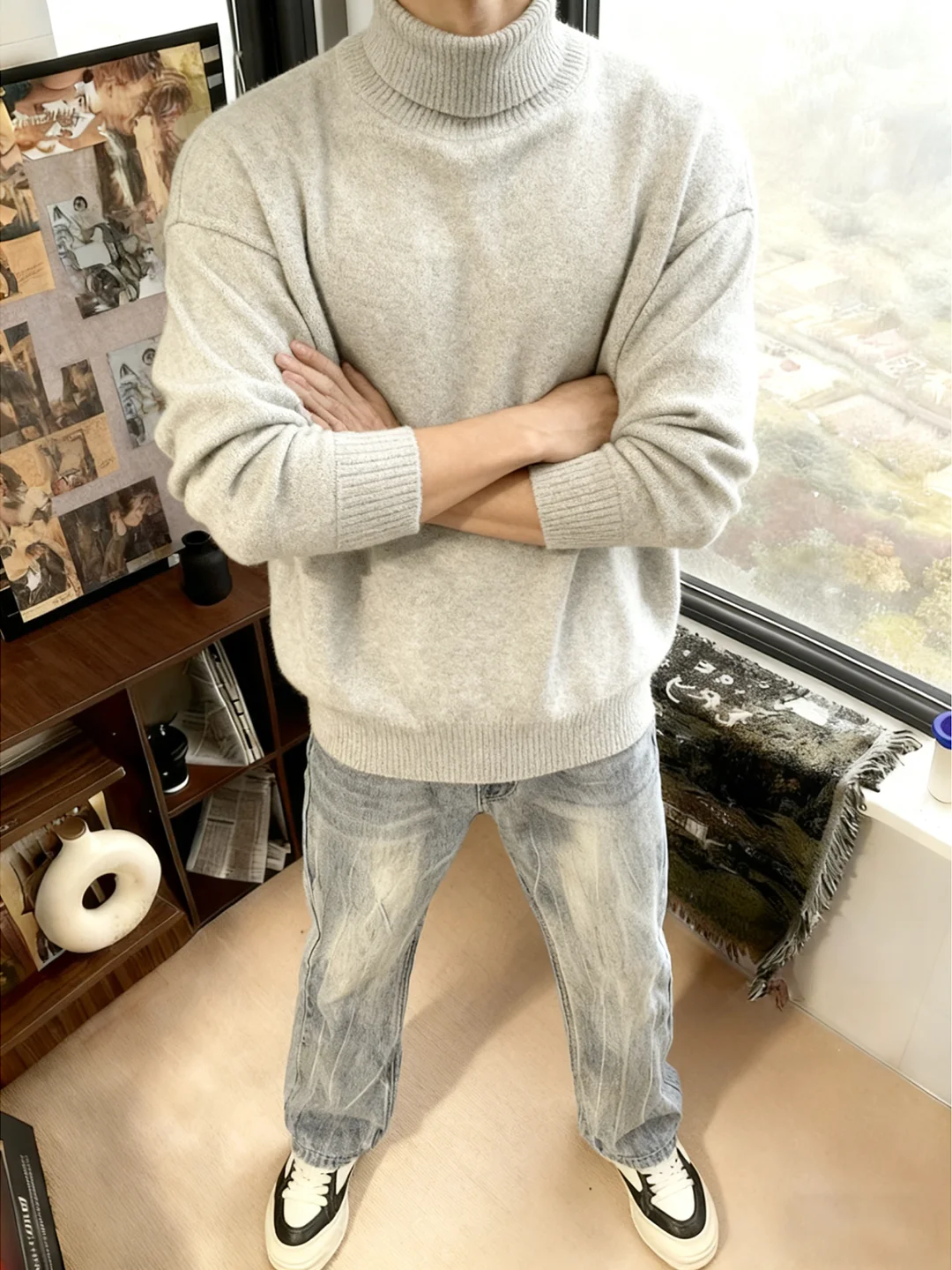 Sweater Rajut Pria Kerah Tinggi, Pakaian Dalam Tebal untuk Musim Dingin, Model Santai, Rapi, dan Nyaman