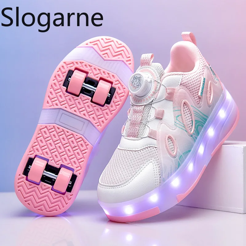 2026 New Mesh Roller Skate Shoes Girls Summer Runaway Shoes Boys Sneakers with Wheels LED Light Students Cute Roller Sneakers