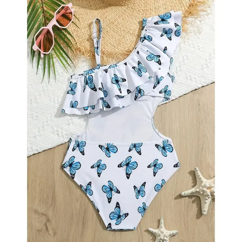 

Girls One Piece Bathing Suit Kids Swimsuit Summer Hawaiian One Shoulder Ruffle Swimwear for 8-12 Years Old
