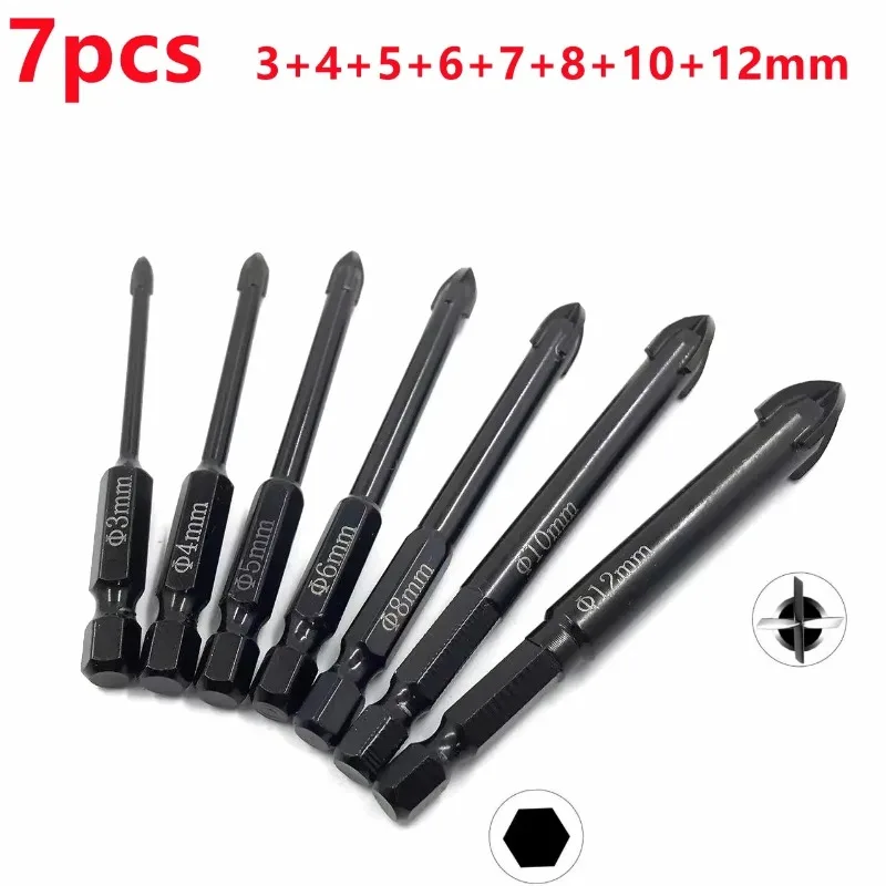 

BIESUO 3-12MM Cross Hexagonal Tile Drill Bit Set For Glass Ceramics Carbide Triangle Drill Bit Woodworking Tools